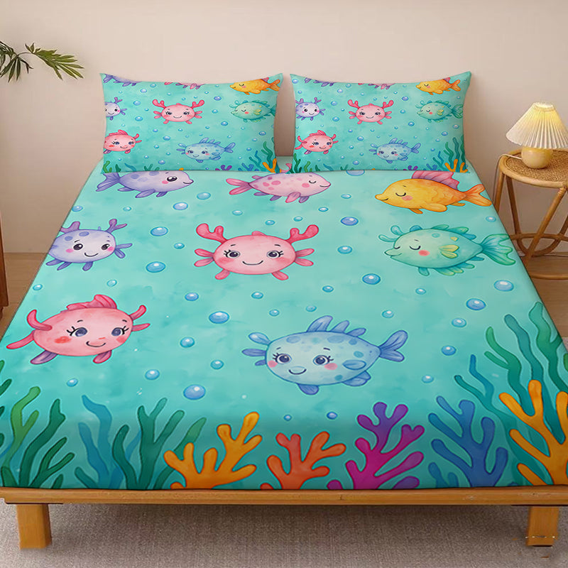 Premium Soft Cartoon Print Fitted Sheet Set – 16" Deep Pocket Comfort